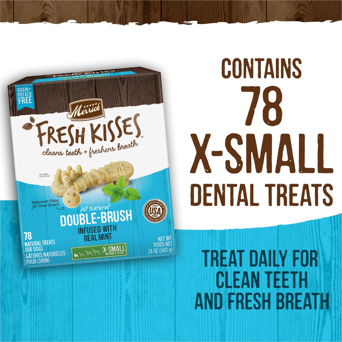 Merrick Fresh Kisses Natural Dental Chews Toothbrush Treat Shape Infused With Real Mint For Tiny Dogs 5-15 Lbs - 78 ct. Box - Image 9