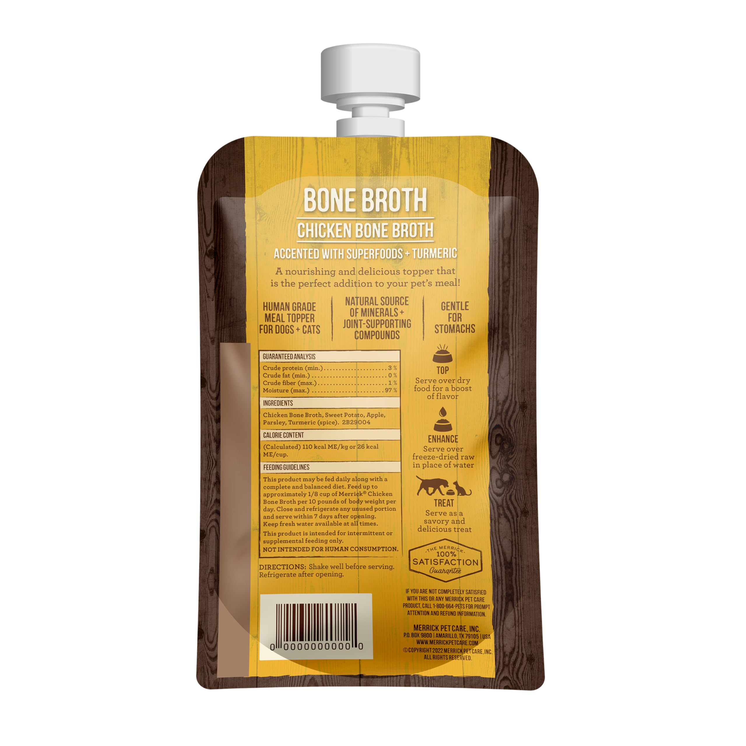 Merrick Grain Free Bone Broth, Premium Human Grade And Gluten Free Dog And Cat Food Topper Pouches, Chicken - 7 oz. Pouch - Image 3