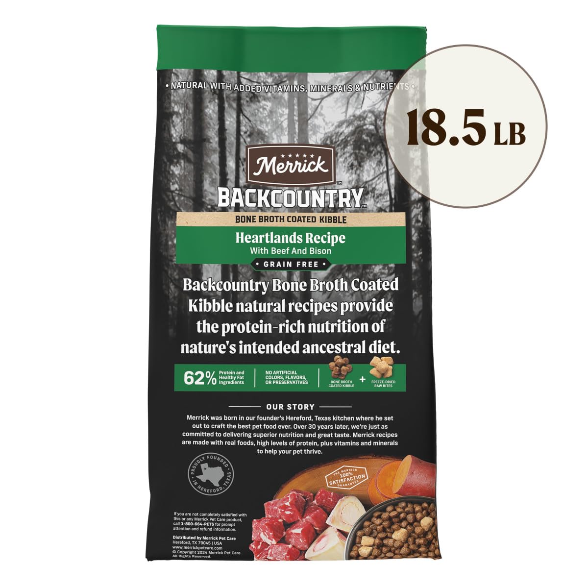 Merrick Grain Free Dry Dog Food Backcountry Bone Broth Coated Kibble Heartlands Recipe with Beef and Bison - 18.5 lb. Bag - Image 6