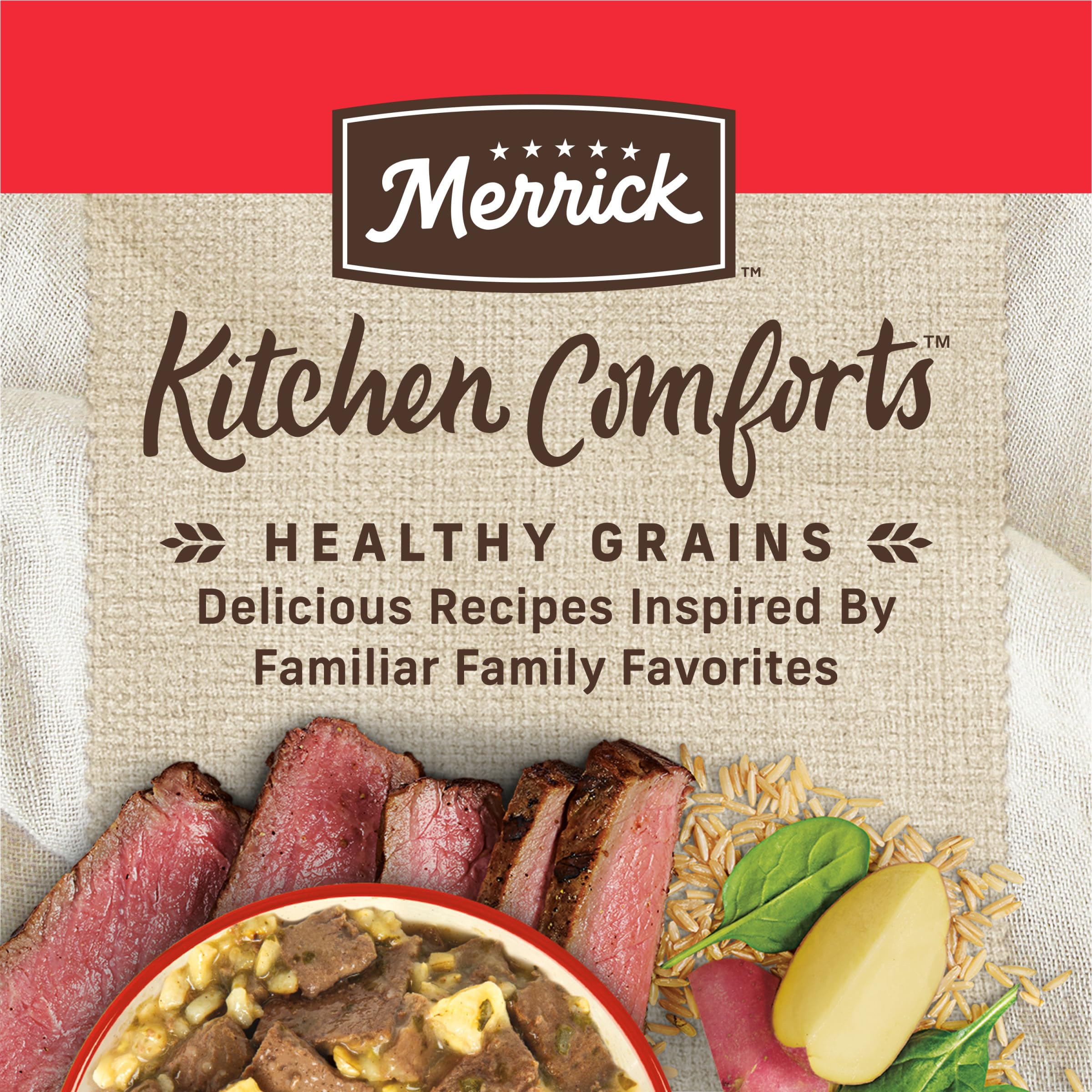 Merrick Kitchen Comforts Healthy and Natural Canned Adult Dog Food with Gravy, Beef Tips and Rice Stew - (Pack of 12) 12.7 oz. Cans - Image 5
