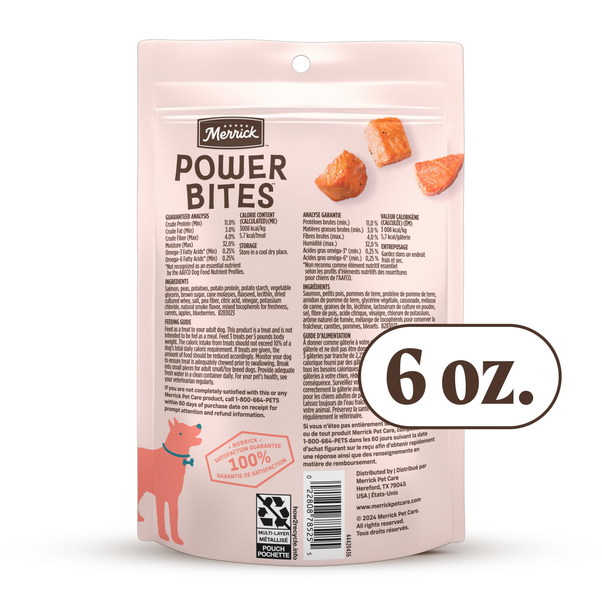 Merrick Power Bites Salmon Recipe Healthy Dog Treats, Real Salmon Grain-Free Dog Snacks, 6 oz Bag - Image 11