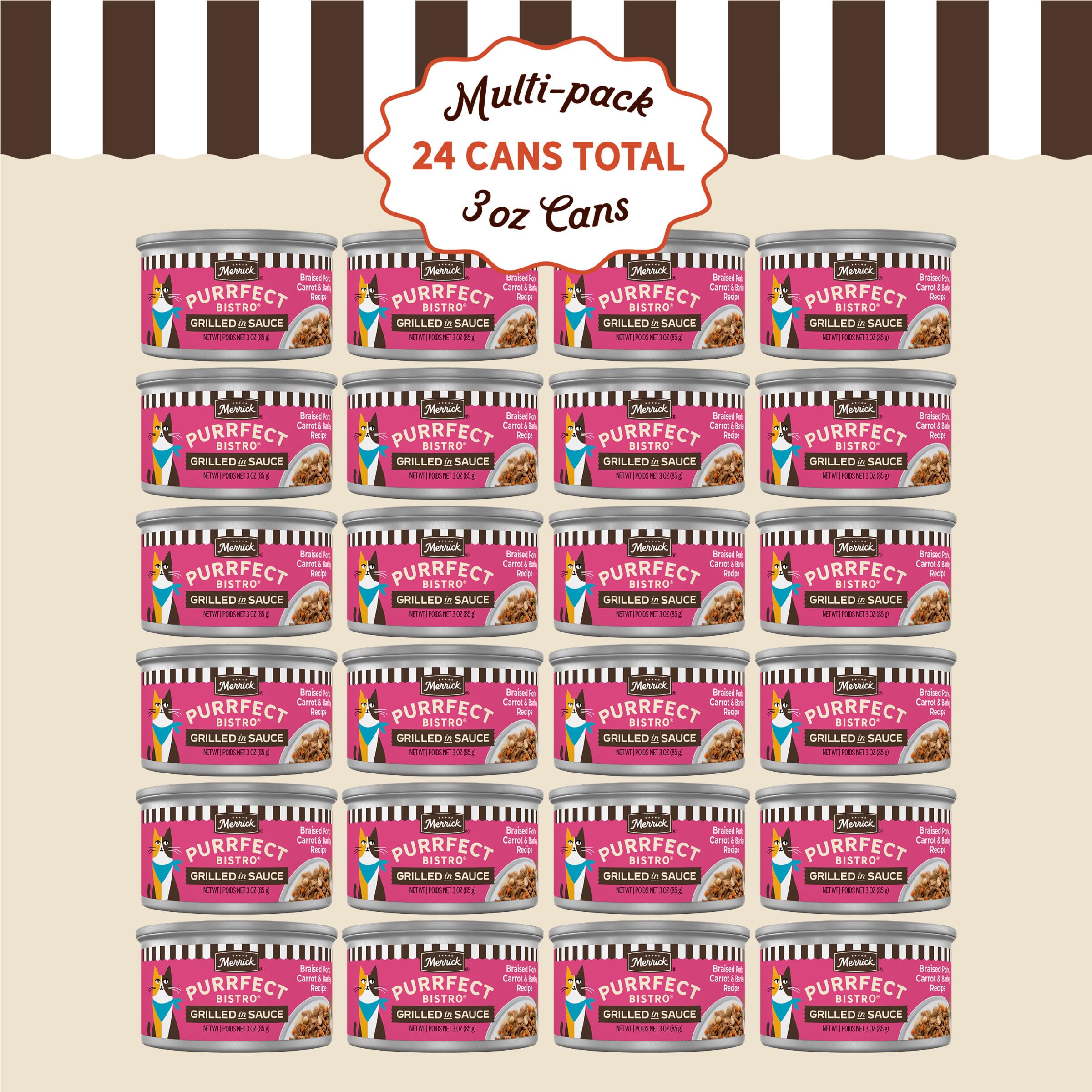 Merrick Purrfect Bistro Braised Pork, Carrot and Barley Recipe Grilled Wet Cat Food in Gravy, Delicious Premium Ingredient High Protein Cat Food - (Pack of 24) 3 oz. Cans - Image 3