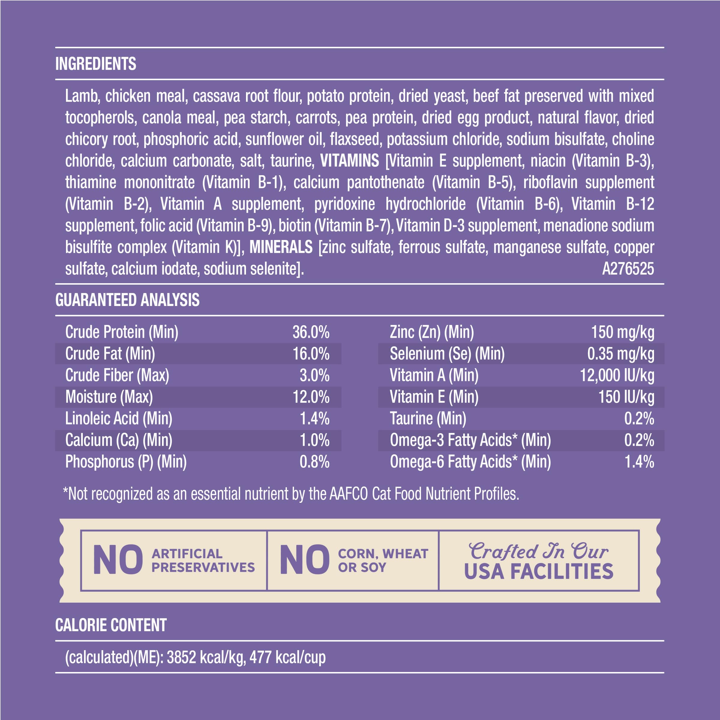 Merrick Purrfect Bistro Grain Free Pasture-Raised Lamb and Carrots Recipe Natural Dry Cat Food for Adult Cats, High Protein, Outdoor or Indoor Cat Food - 12 lb. Bag - Image 4