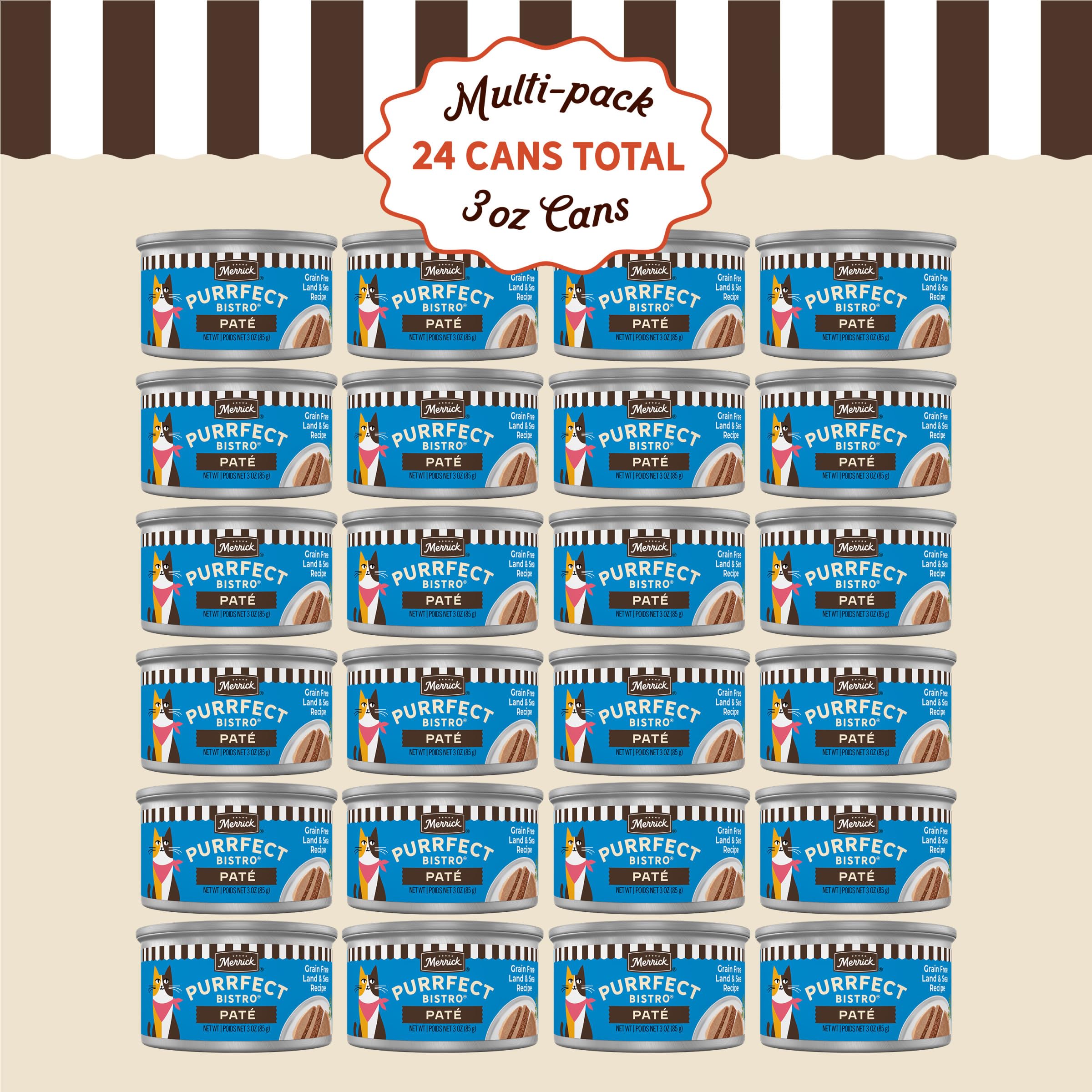 Merrick Purrfect Bistro Grain Free Premium Soft Canned Pate Adult Wet Cat Food, Surfin’ And Turfin’ Recipe - (Pack of 24) 3 oz. Cans - Image 4