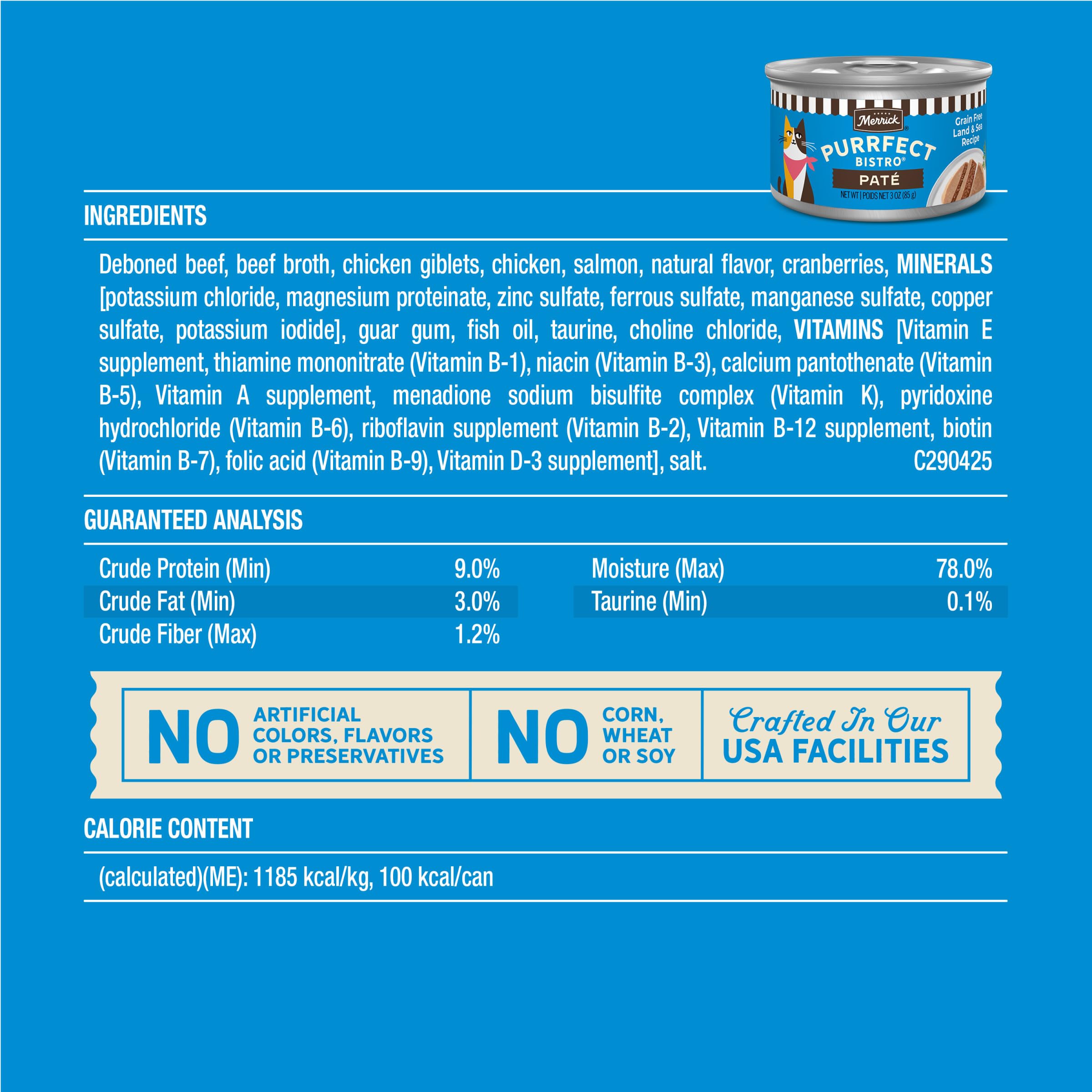 Merrick Purrfect Bistro Grain Free Premium Soft Canned Pate Adult Wet Cat Food, Surfin’ And Turfin’ Recipe - (Pack of 24) 3 oz. Cans - Image 7