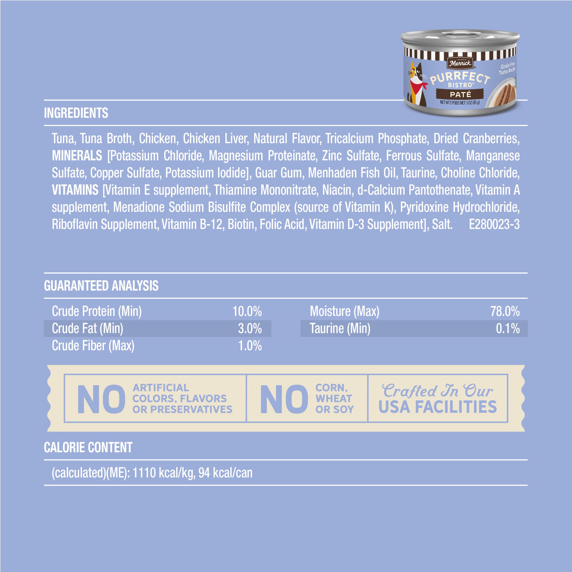 Merrick Purrfect Bistro Grain Free Premium Soft Canned Pate Adult Wet Cat Food, High Protein Tuna Recipe - (Pack of 24) 3 oz. Cans - Image 7